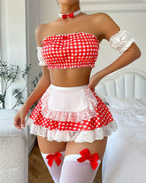 Sexy Colorblock Plaid Lace Maid Outfit